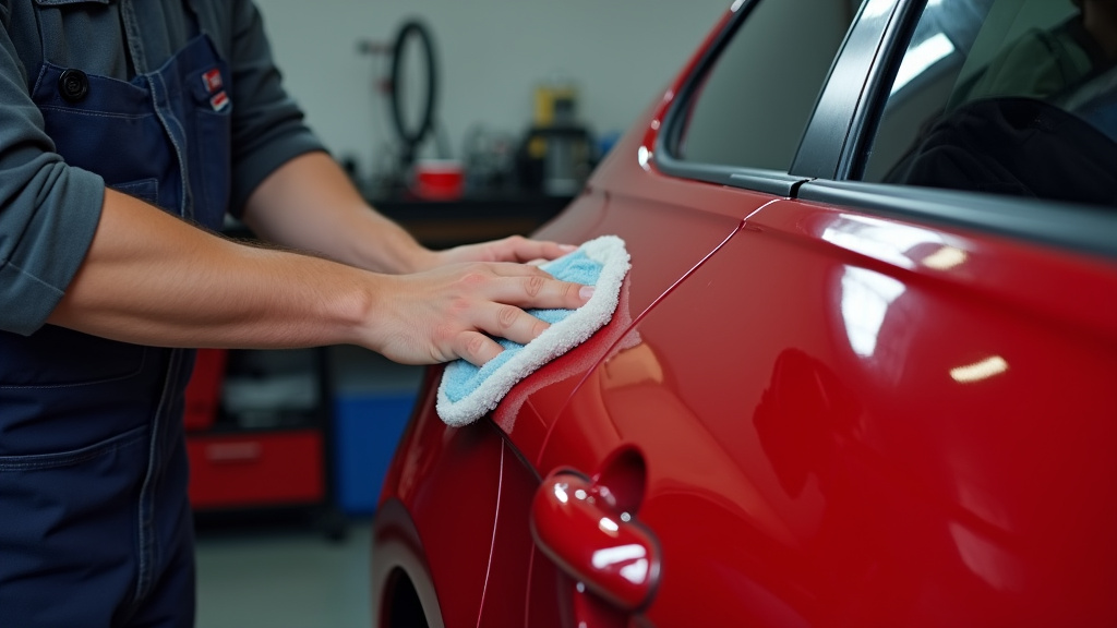 Atelier de carrosserie moderne avec professionnel en train de réparer une voiture