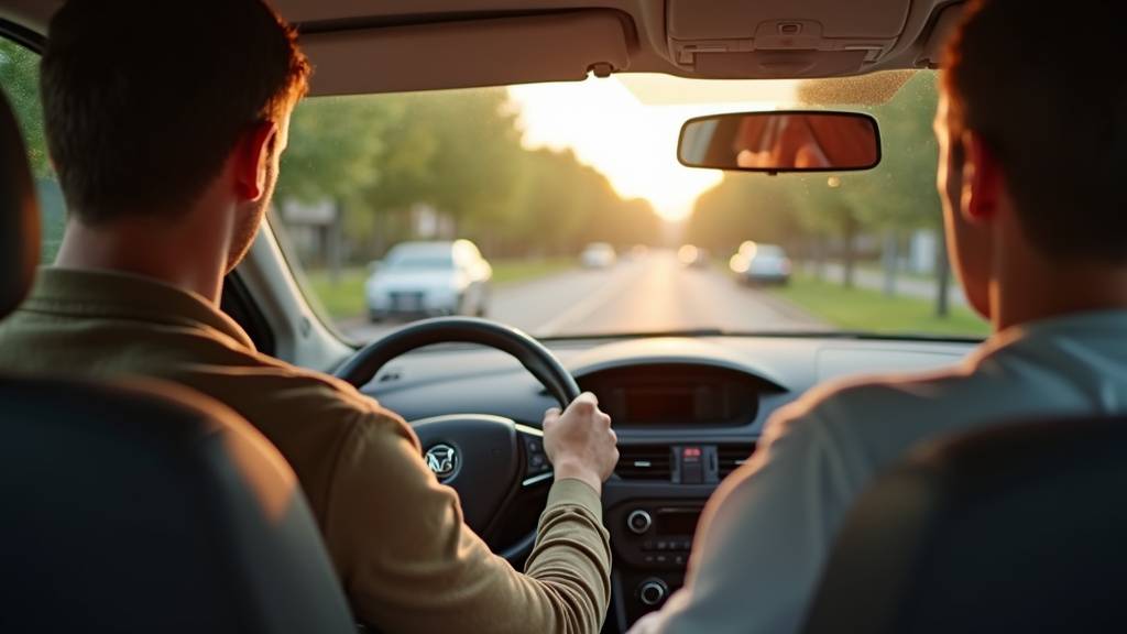 Vue subjective des mains sur un volant moderne avec tableau de bord numérique